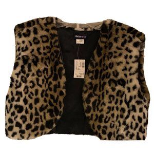 Limited Too Animal Print Faux Fur Open Front Cropped Vest Jacket Girls Sz XL